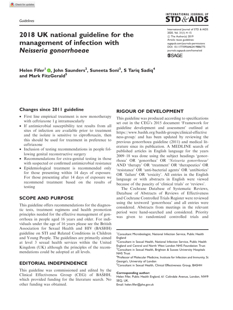 2018 UK national guideline for the management of infection with