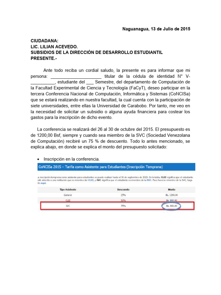 Documento para Solicitud Del Subsidio Concisa | PDF