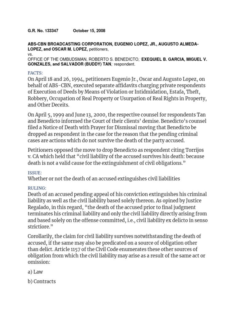 ABS CBN Case Digest PDF Statute Of Limitations Criminal Law