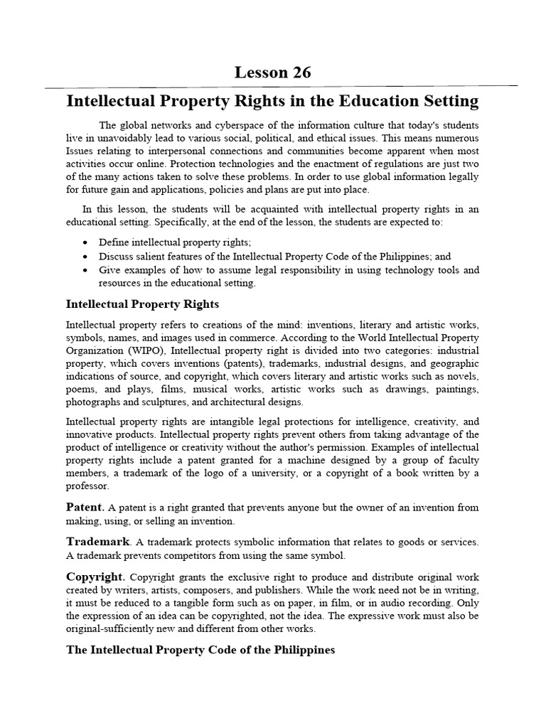 Lesson 26 EDCK5 Intellectual Property Rights in The Educational Setting ...