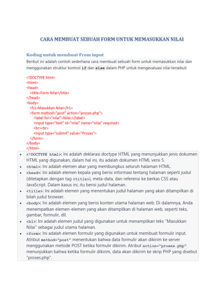 Formulir Input Nilai dengan PHP | PDF