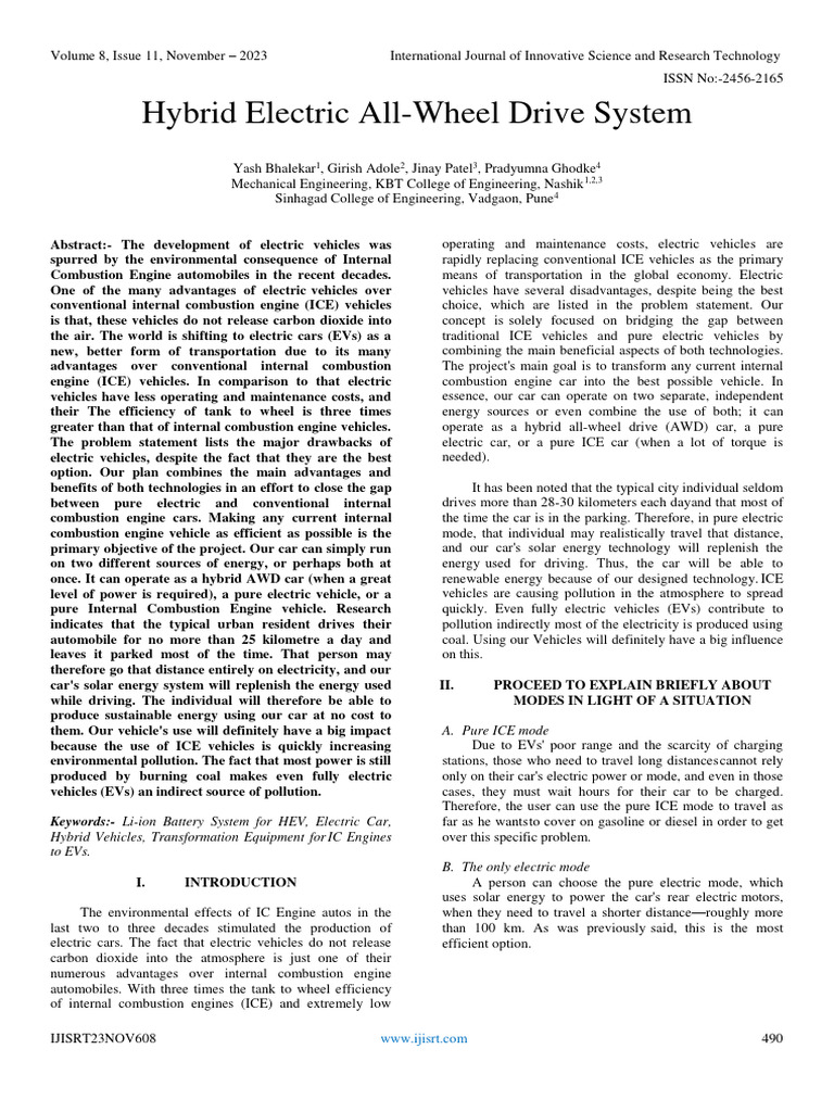 Hybrid Electric AllWheel Drive System PDF Electric Vehicle