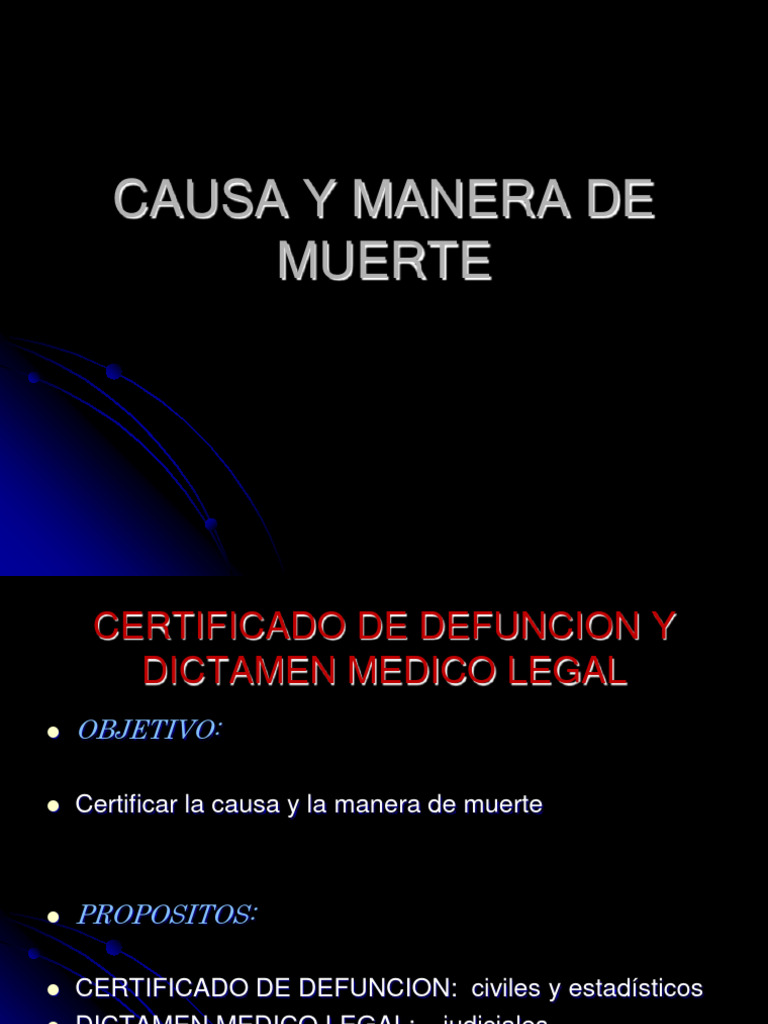 Causa y Manera de Muerte en Medicina Legal | PDF | Suicidio | Muerte