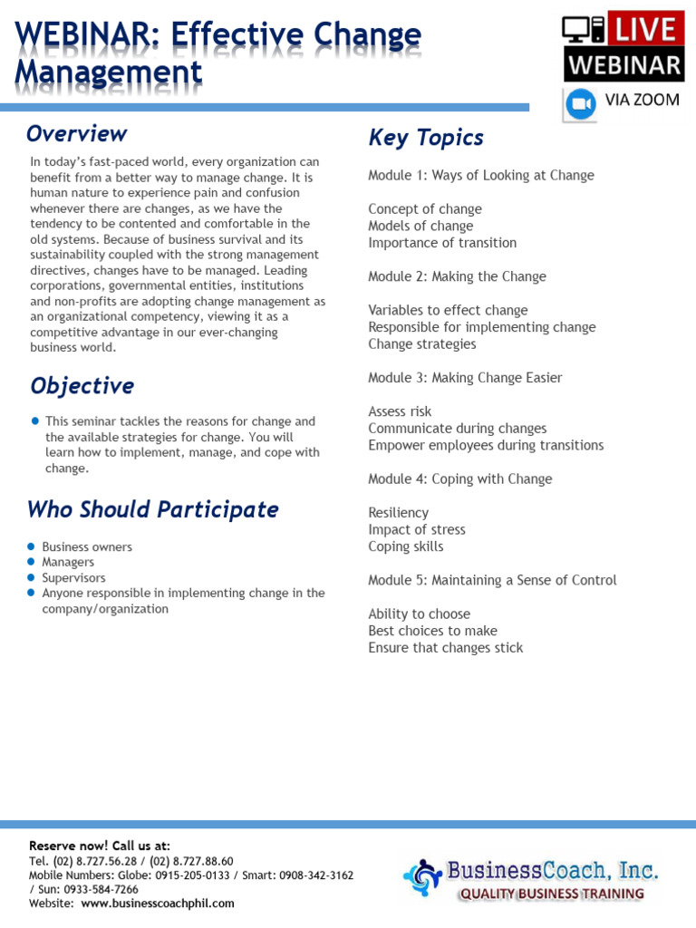 Webinar - Effective Change Management | PDF | Change Management ...