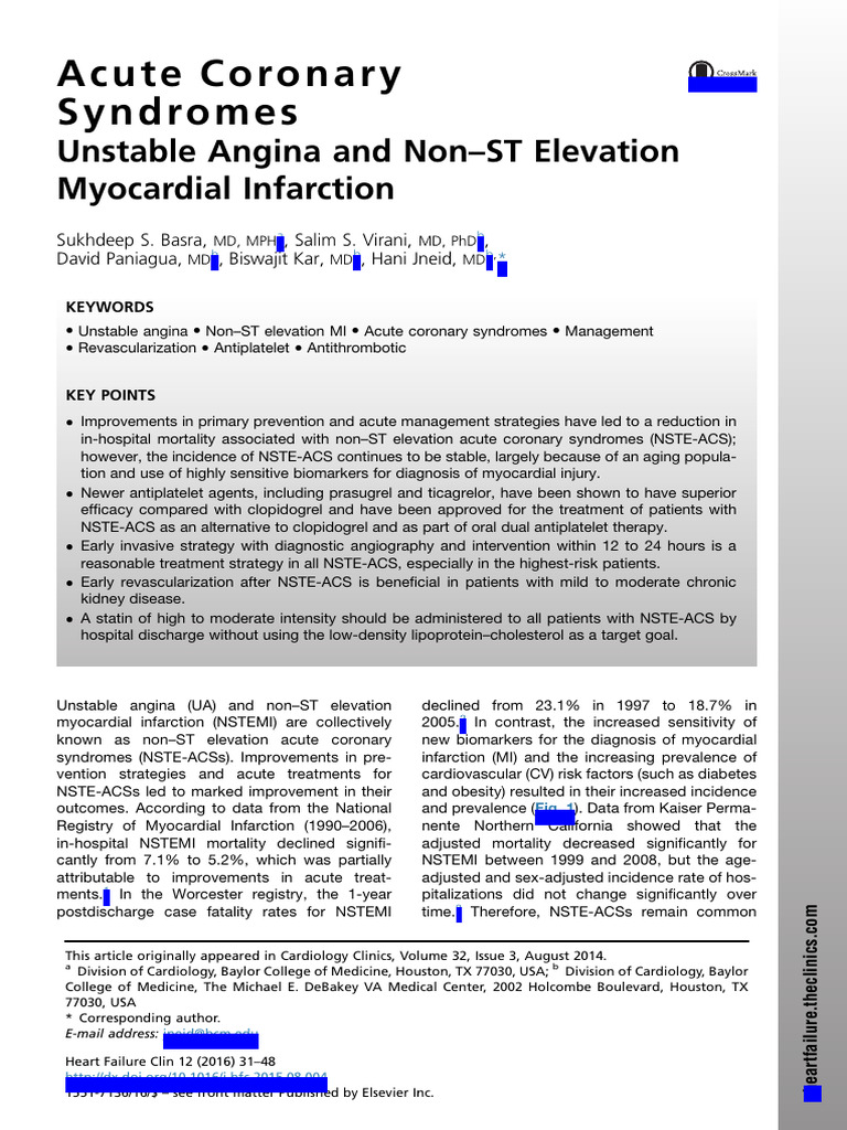 Acute Coronary Syndromes: Unstable Angina and Non-ST Elevation ...