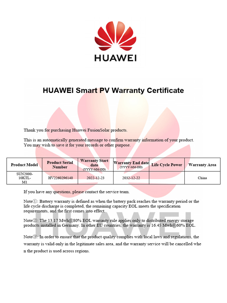 Inverter Warranty Certificate PDF