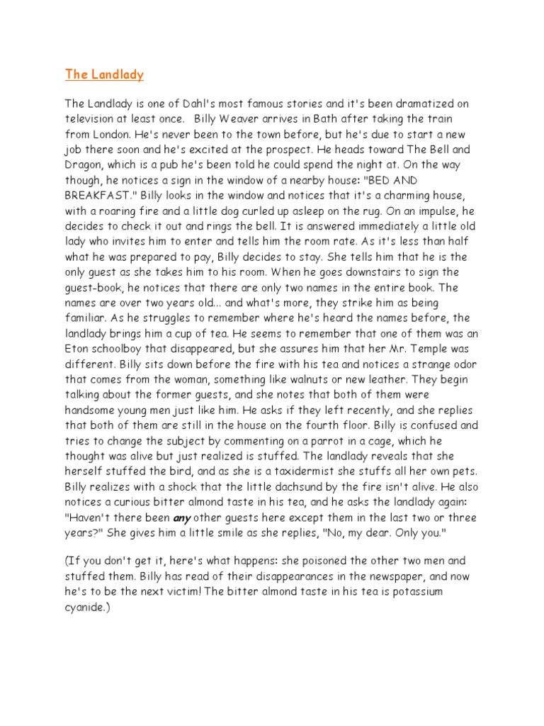 Roald Dahl The Land Lady