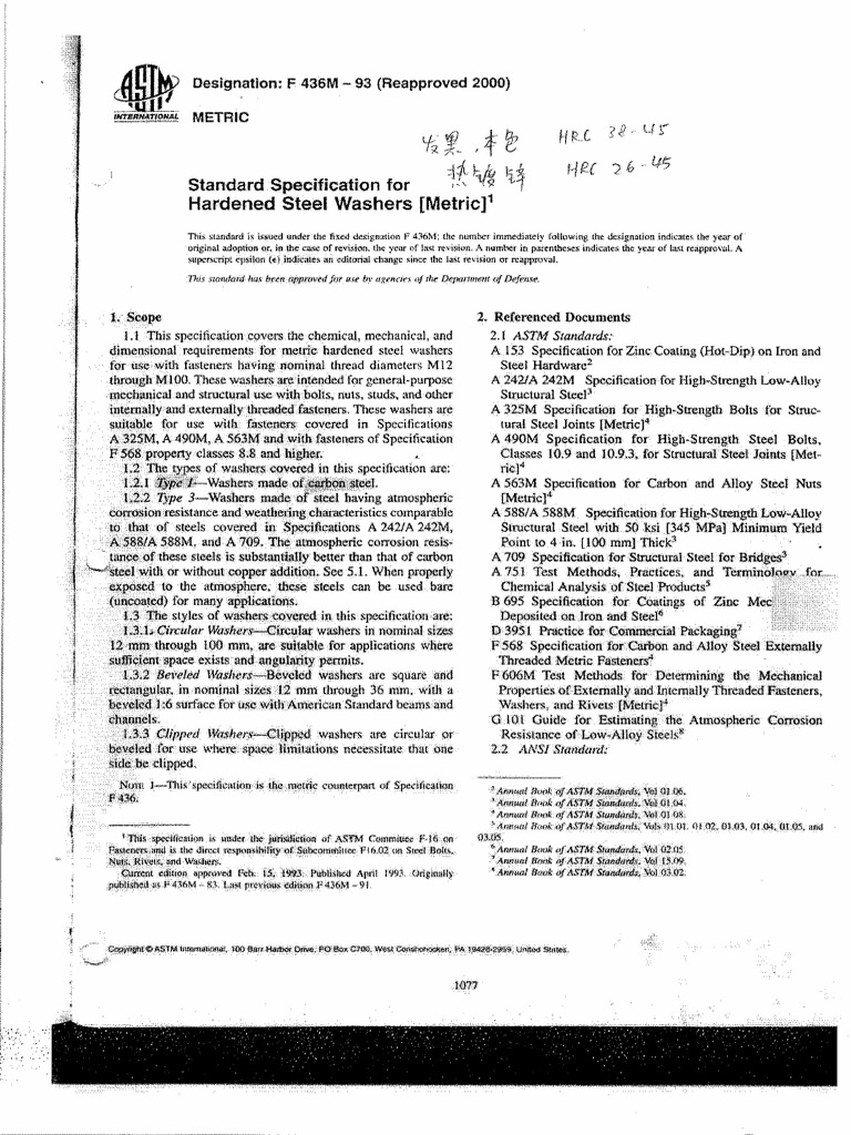 Astm F436M 2000 | PDF | Steel | Screw