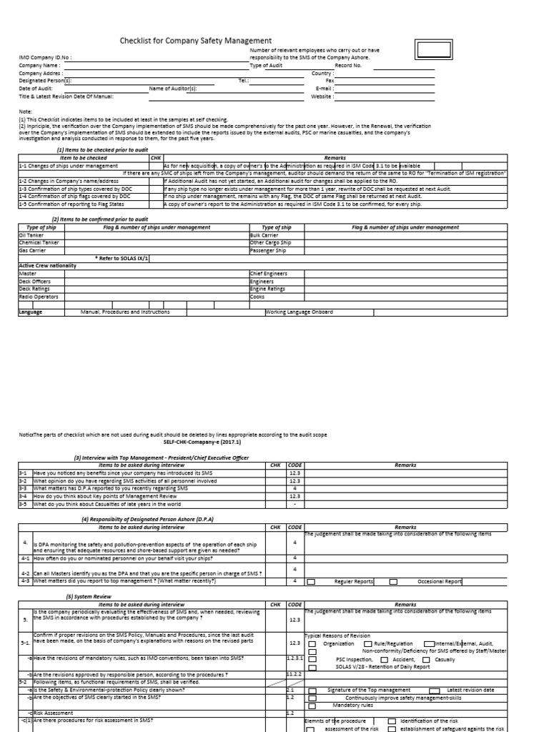 ISM Audit Checklist for Safety Management | PDF | Audit | Risk