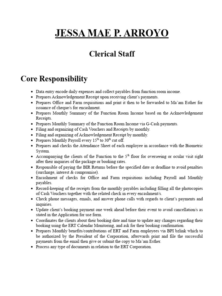 Clerical Staff Responsibilities Overview | PDF | Business | Finance ...