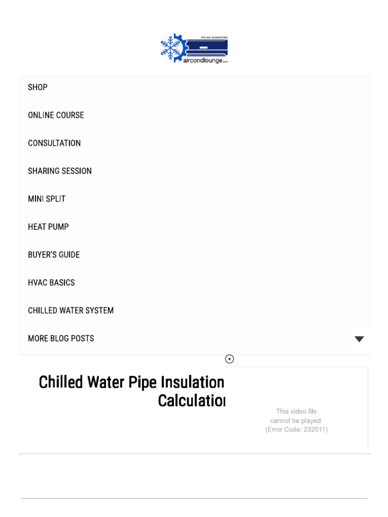 Chilled Water Pipe Insulation Thickness Chart & Calculation