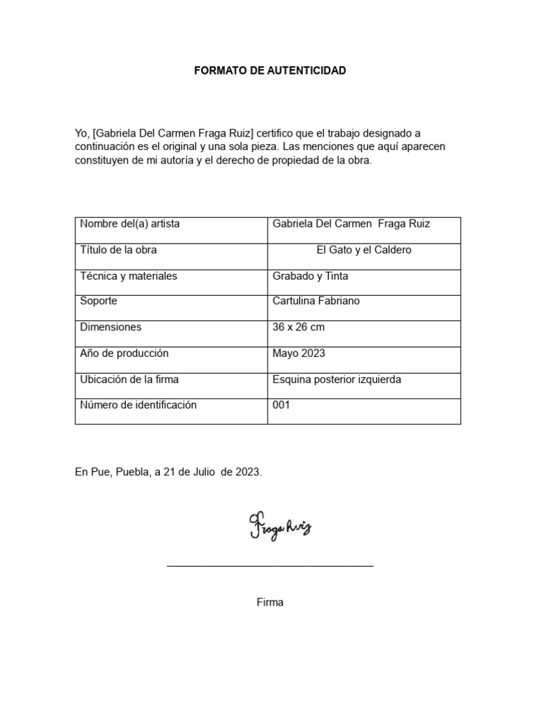 Formato de autenticidad gabriela pdf