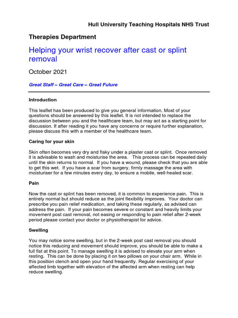 HEY1259 2021 Wrist Cast Splint Removal PDF Anatomical Terms Of Motion Clinical Medicine