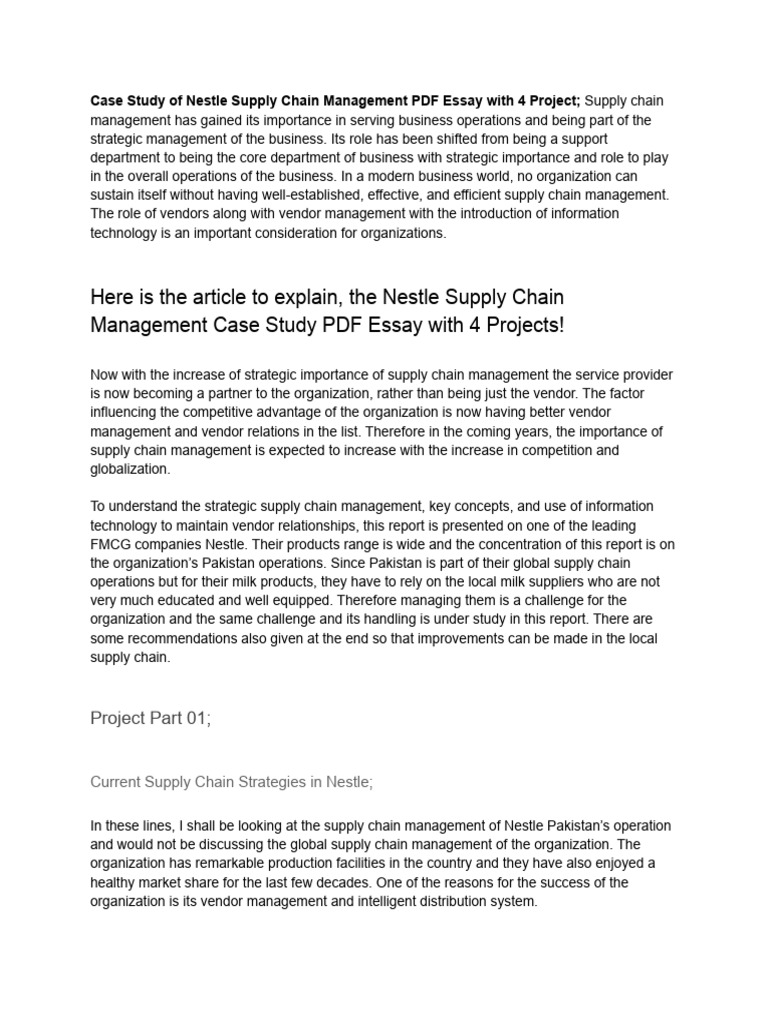 nestle supply chain management case study pdf