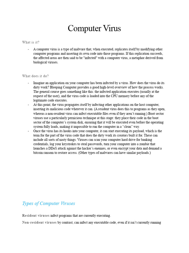 Introduction about computer viruses and their types pdf computer