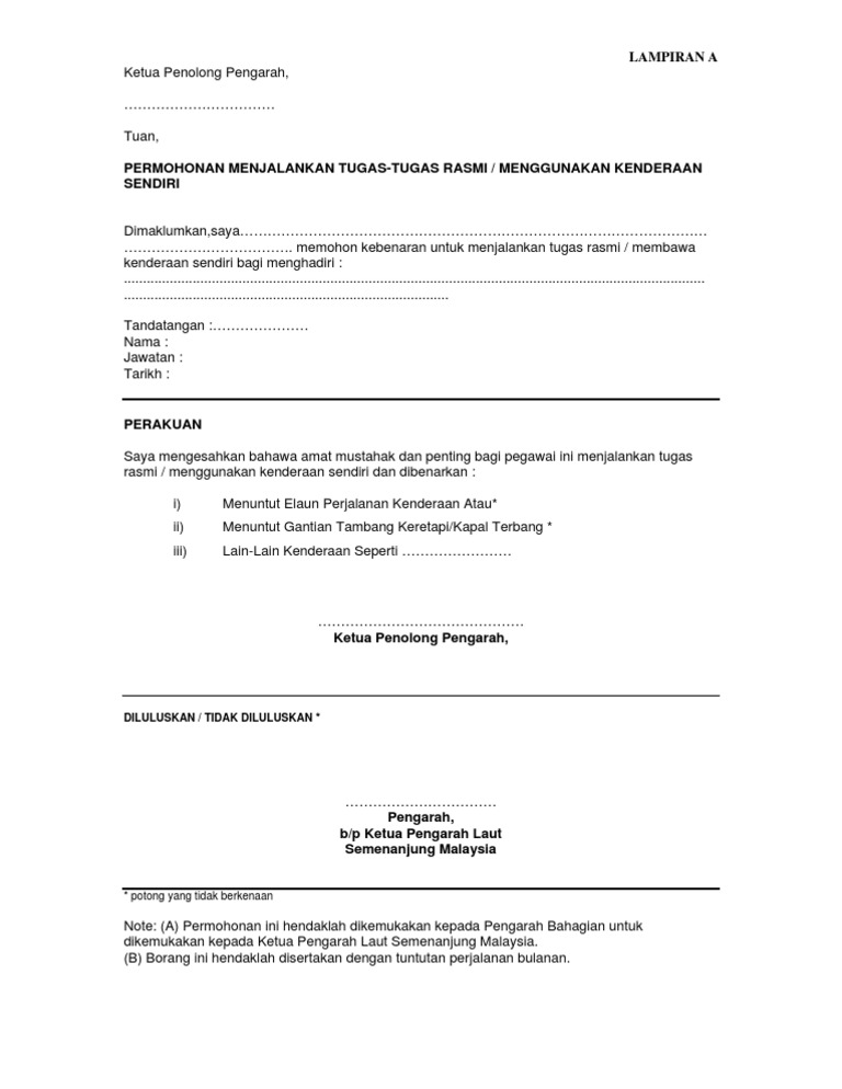 Borang Kebenaran Menggunakan Kenderaan Sendiri | PDF