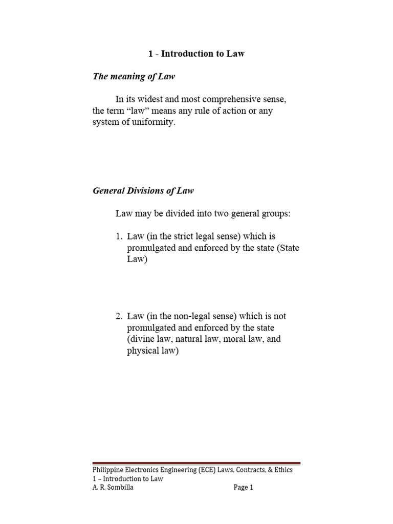 1 Introduction To Law PDF Natural Law Political Law