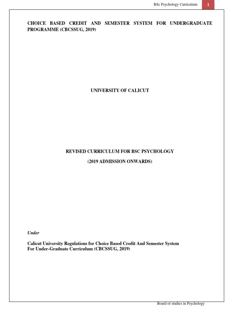 BSC Psychology Calicut Uty Syllabus 2019 PDF Psychology Educational Psychology