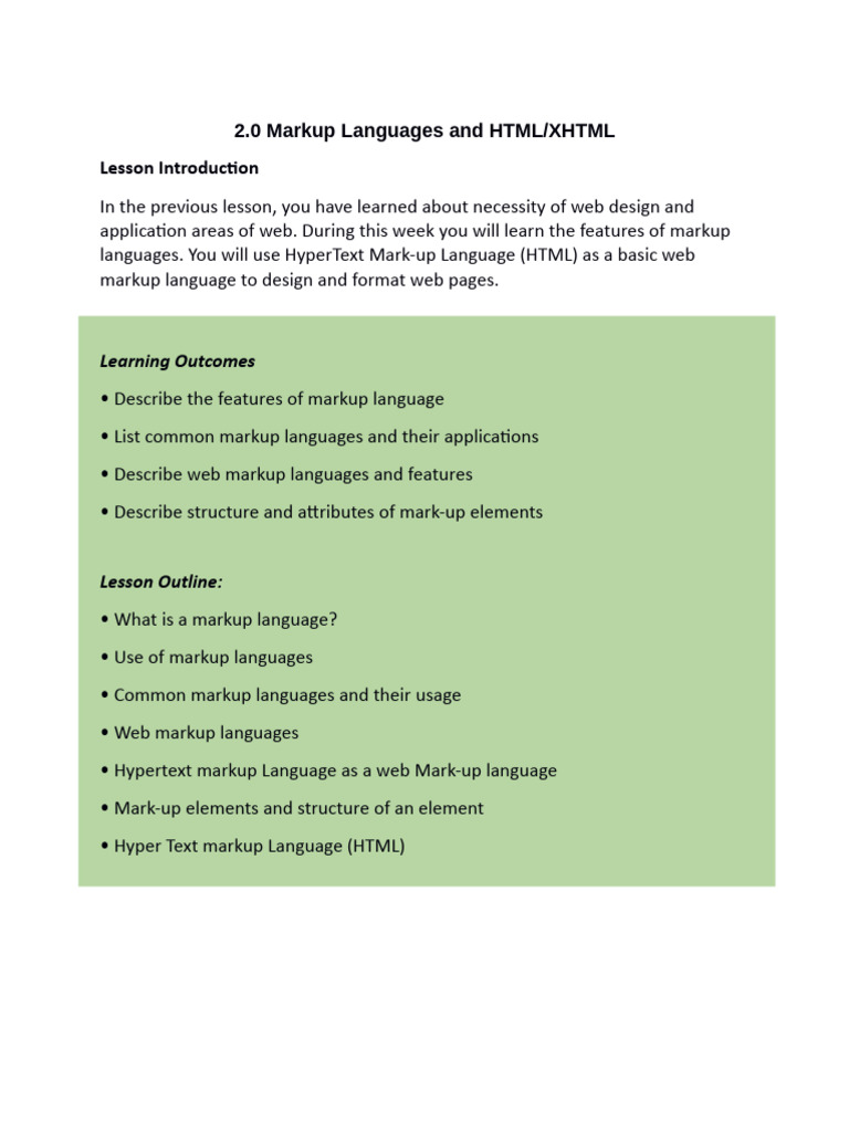 Overview of Markup Languages and HTML | PDF | Html | Markup Language