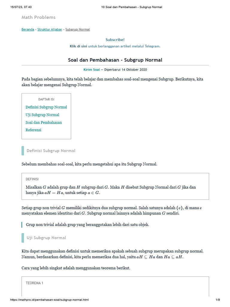 Soal dan Pembahasan Subgrup Normal | PDF