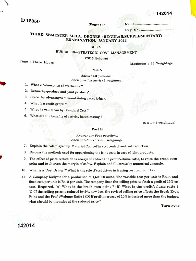 3rd Sem Strategic Cost Management | PDF | Cost Accounting | Cost