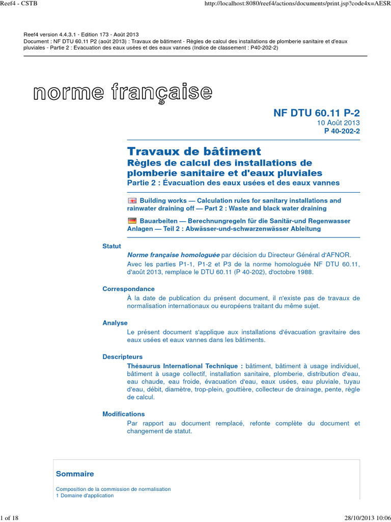 Règles d'évacuation des eaux usées DTU 60.11 | PDF | Code de la ...