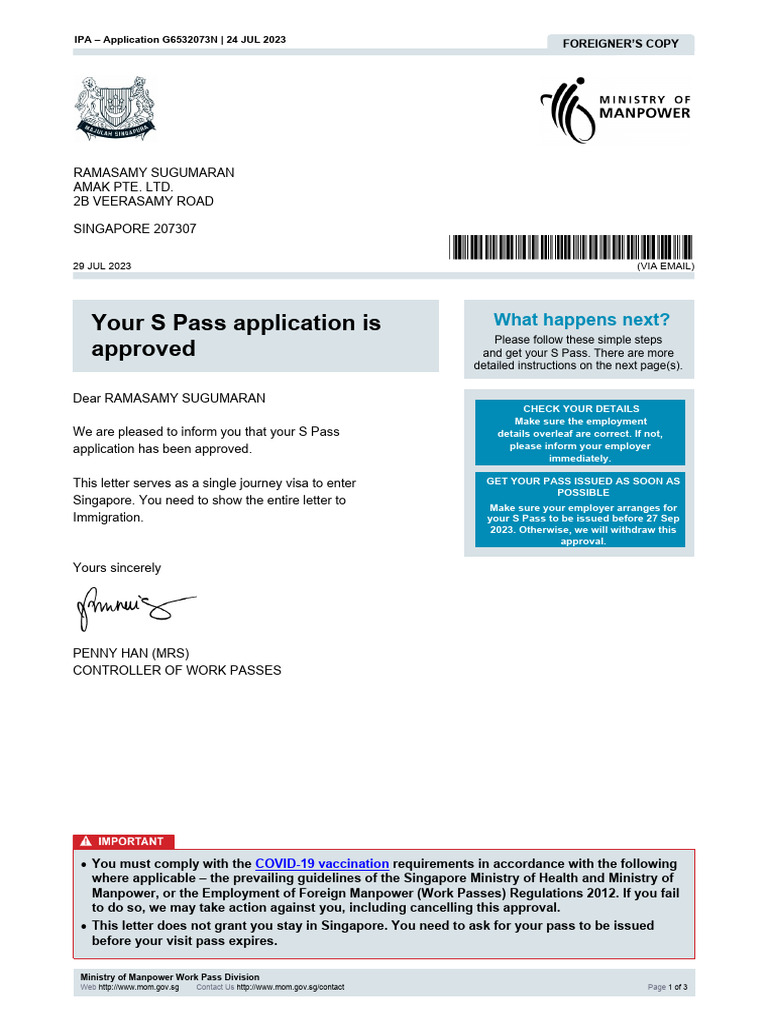 S Pass In-Principle Approval Letter | PDF | Salary | Cultural Globalization