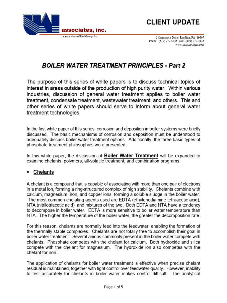 Chelant Use in Boiler Water Treatment | PDF | Chelation | Water ...