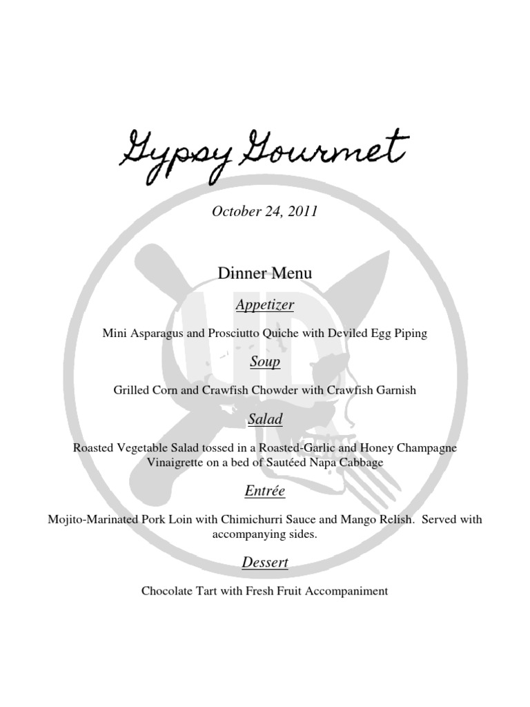 Gypsy Gourmet Dinner Menu Highlights | PDF