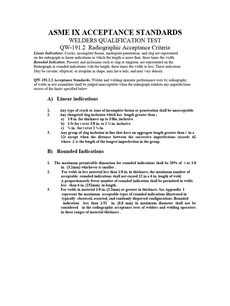 ASME IX Acceptance Standards PDF Welding Construction