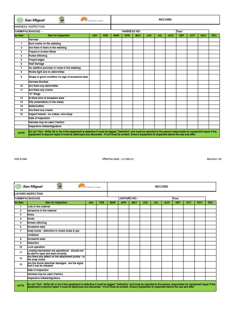 Fall Assest and Lifting Equipment Inspection PDF Rope Wear