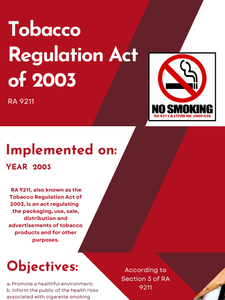 Tobacco Regulation Act of 2003 PDF Tobacco Smoking Addiction
