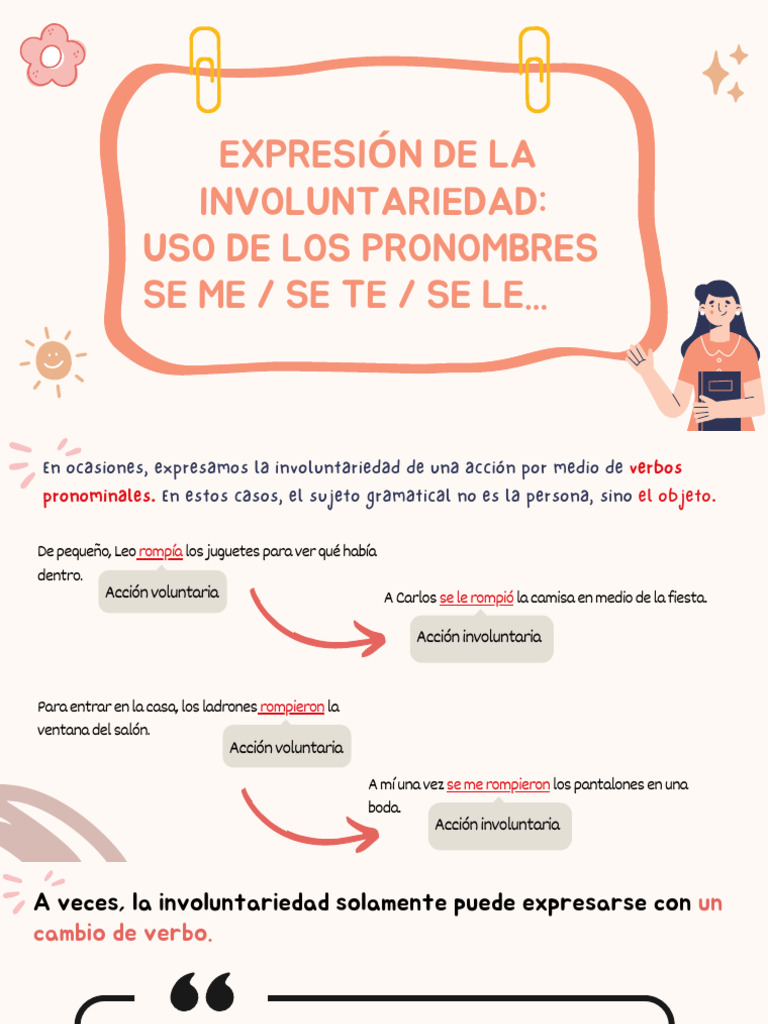 Involuntariedad en acciones pronominales | PDF | Artes del Lenguaje y ...