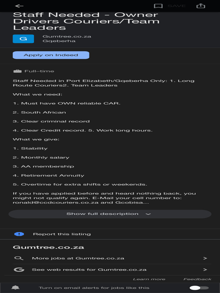 Driver Job Port Elizabeth Google Search PDF
