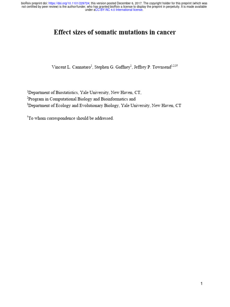 Effect Sizes of Somatic Mutations in Cancer | PDF | Medical Specialties ...