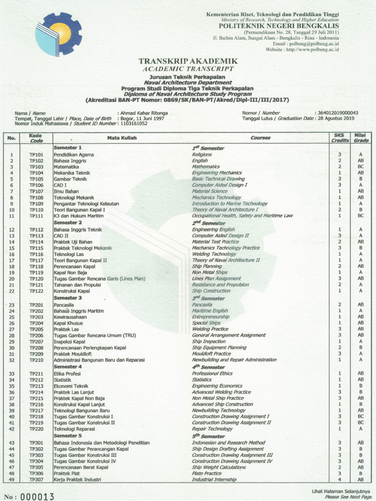 Transkrip Akademik Pdf