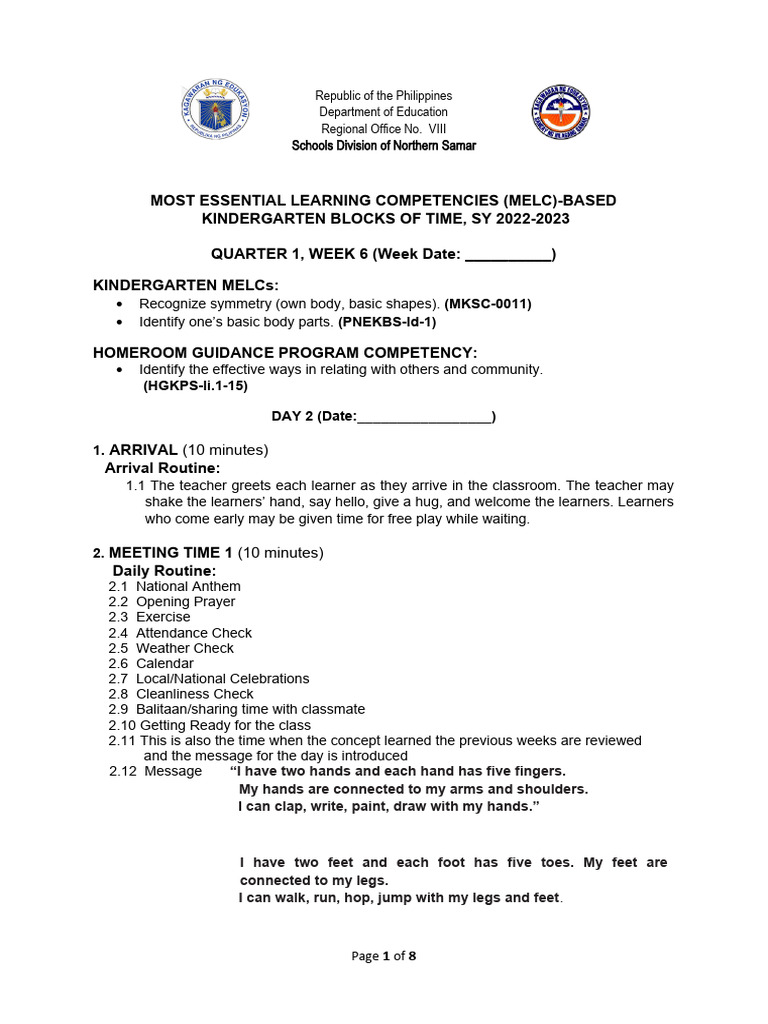 Melc Based Blocks of Time Week 6 Day 2 PDF Learning Foot (Unit)