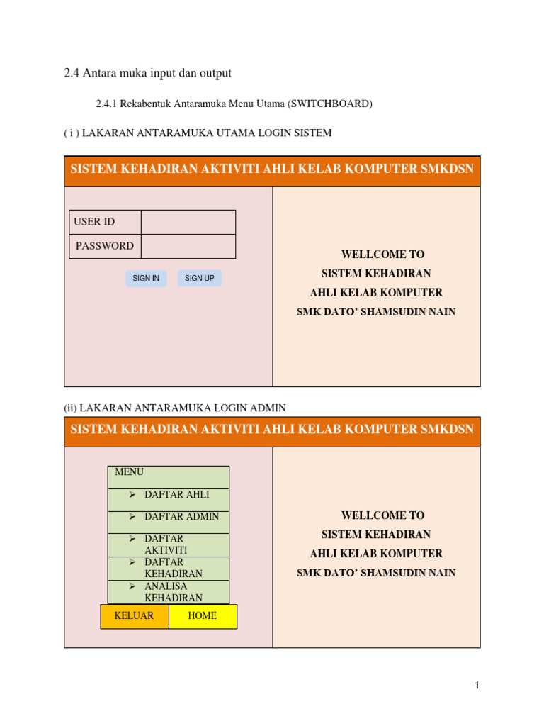 Antara Muka Sistem Kehadiran SMKDSN | PDF