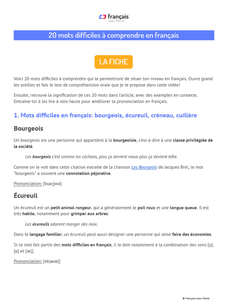 20 mots difficiles en français | PDF | Tonneau (récipient) | Nourritures