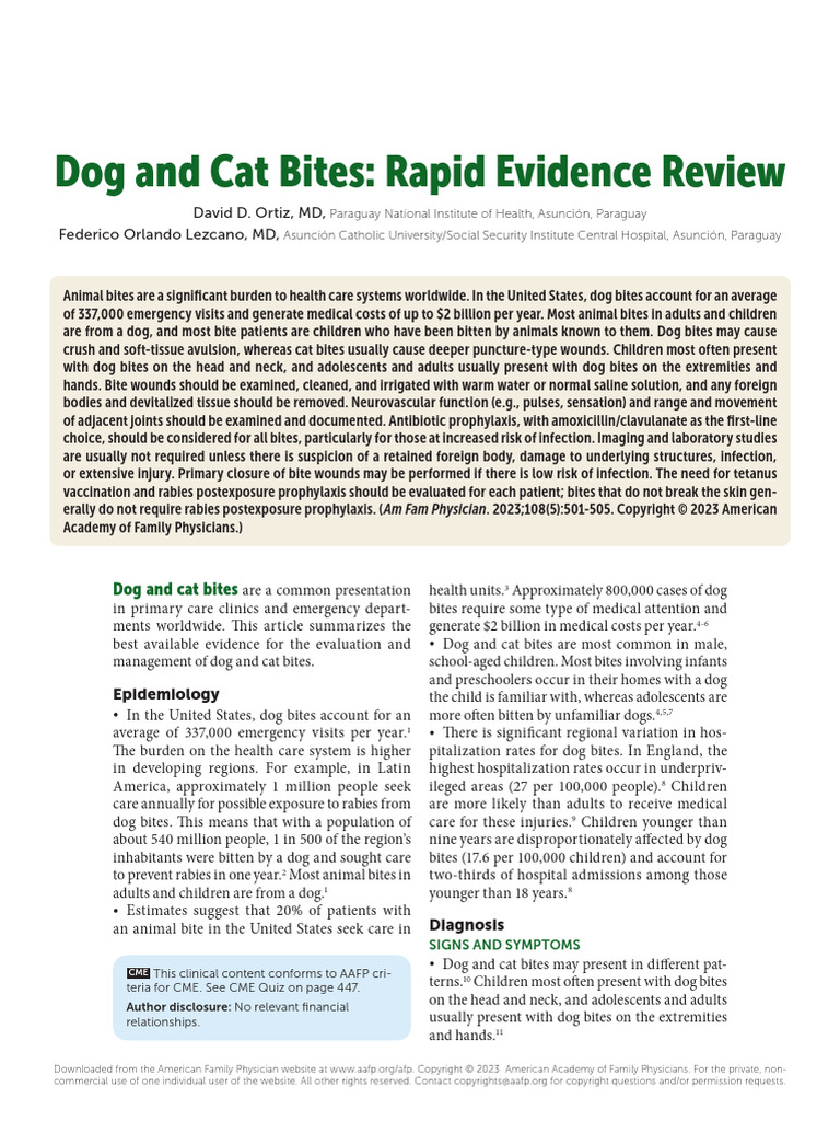Dog and Cat Bites Rapid Evidence Review (AAFP 2023) PDF Rabies