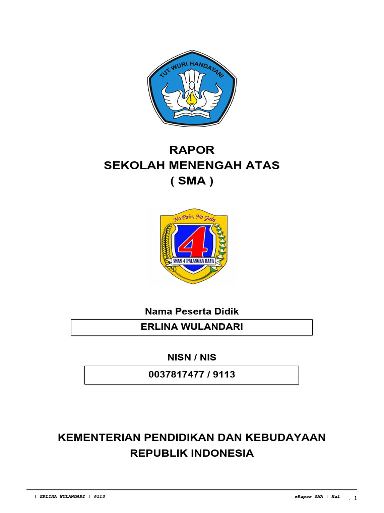 Rapor SMA Erlina Wulandari 2023 | PDF