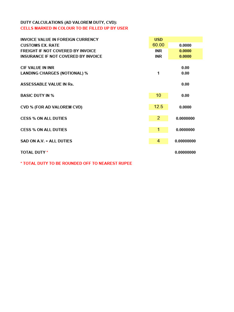 Duty Calculation PDF Currency Business