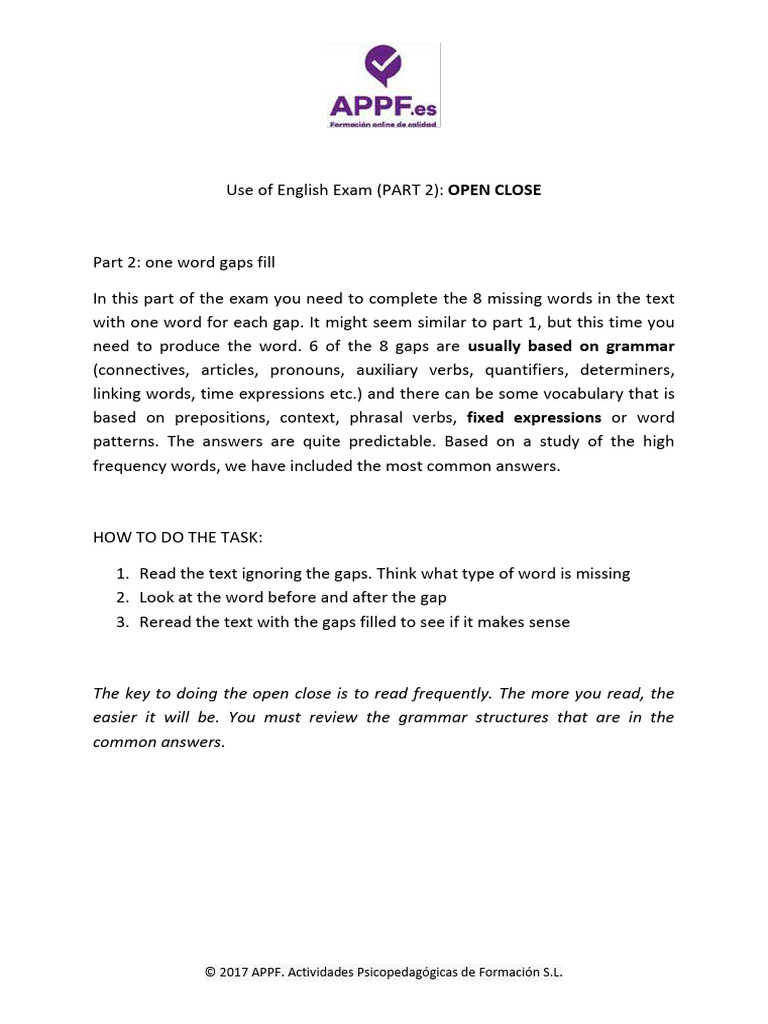 Use of English Part 2 Frequent Answers | Download Free PDF | English