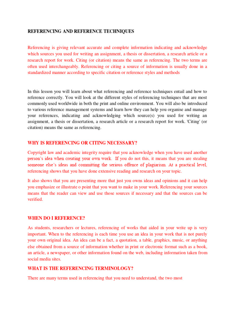 Referencing and Reference Techniques | PDF | Citation | Note (Typography)