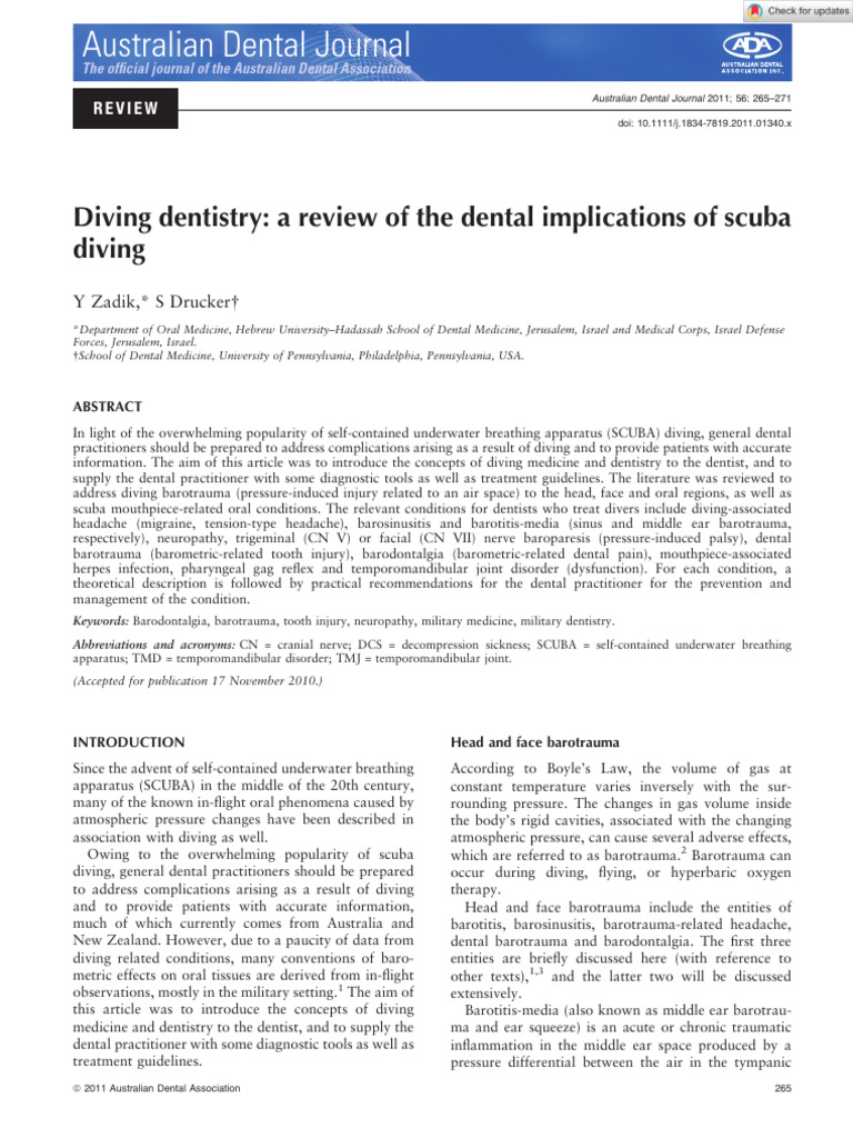 Australian Dental Journal 2011 Zadik Diving Dentistry A Review of