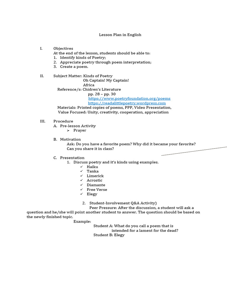 Best Lesson Plan Using Creative Strategy With The Complete Set of ...