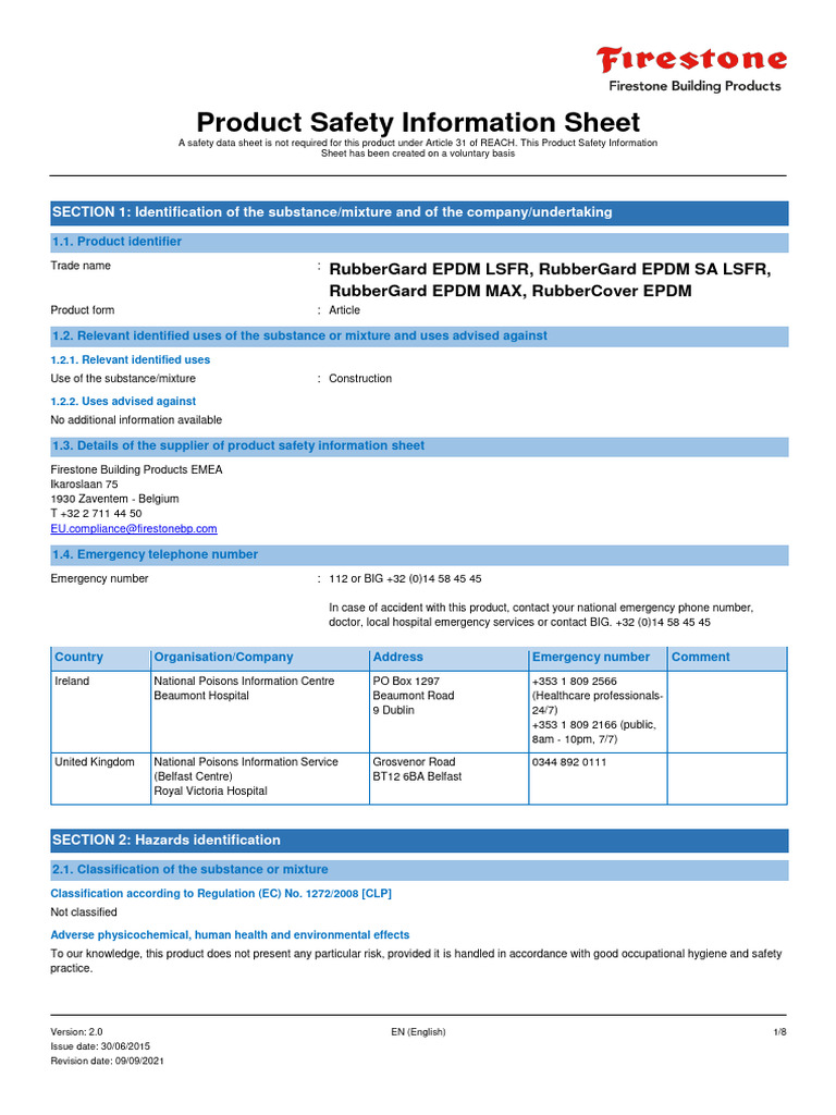 Product Safety Information RubberCover Rubbergard 2022 Epdm Series en