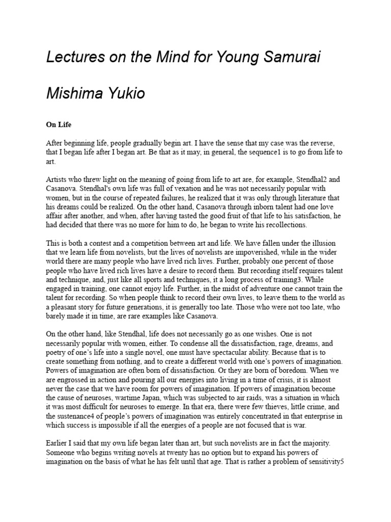Mishima yukio lectures on the mind for young samurai 2023 pdf