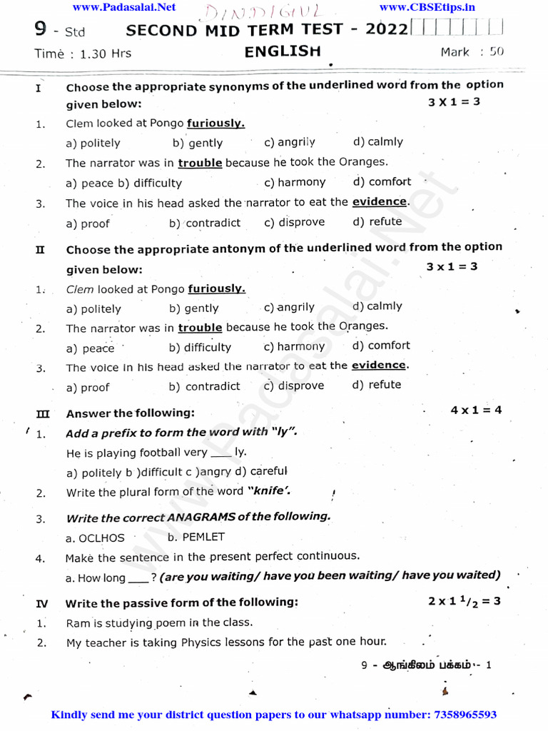 9th English Second Midterm Test 2022 | PDF | Linguistics