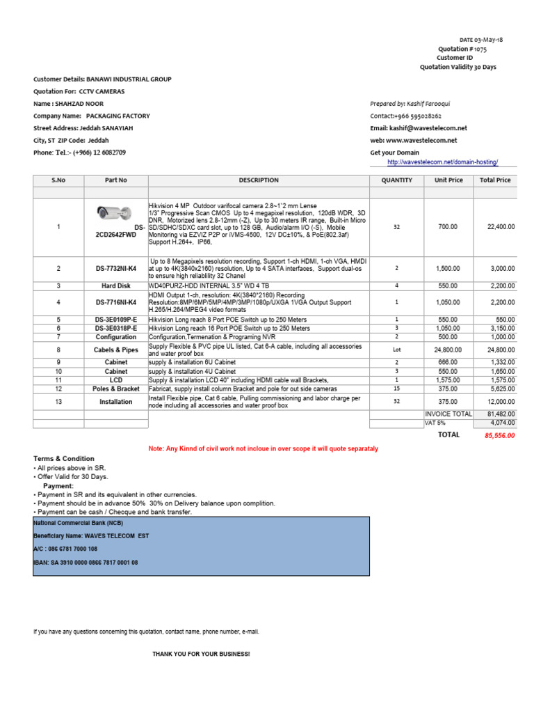 CCTV Cameras Quotation Summary | PDF | Pixel | Hdmi